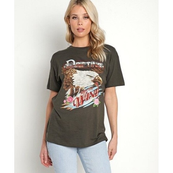 Spell & The Gypsy Wind Drifter Eagle Biker Tee Charcoal Gray S Free People - Picture 2 of 7
